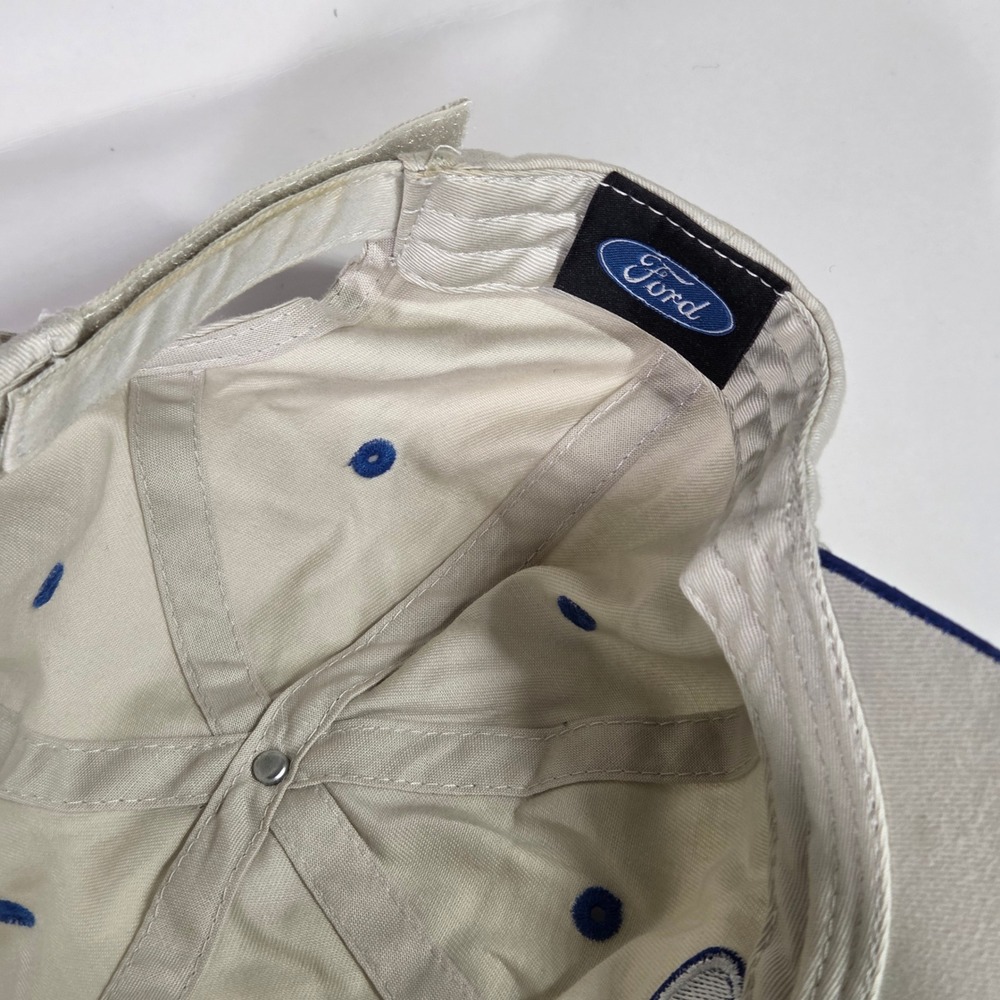 Ford Hat Tan Khaki Blue Embroidered Logo Baseball Cap Adjustable Strapback Mens - Picture 6 of 9